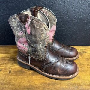 Ariat Fatbaby Heritage Pink Camo Leather Western Boots 10015055 Womens 8.5B